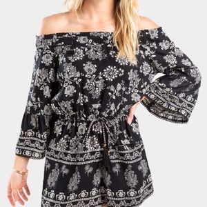 Francesca's Effie Floral Off The Shoulder Romper